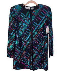 Laurence Kazar Vintage Womens Jacket Size Small Multicolor Sequin Deadstock New